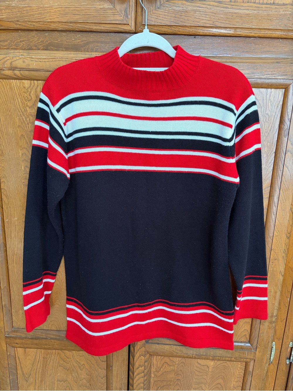 Carol Rose Vintage Striped Sweater Womens Medium Red Black White Knit 90s Mock